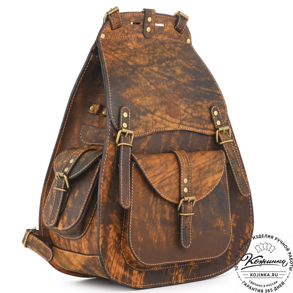 Мужской кожаный рюкзак "Байкер" (рыжее старение)